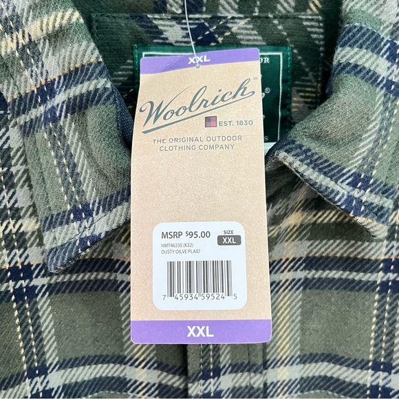 Woolrich Men’s Brawny Heavyweight Flannel Shirt Size XXL Dusty Olive Green NWT - Picture 9 of 11
